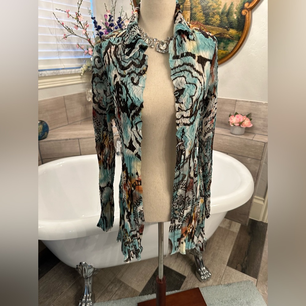 Pristine Alberto Makali long Sheer colorful Button Down Shirt Sexy - Picture 8 of 11